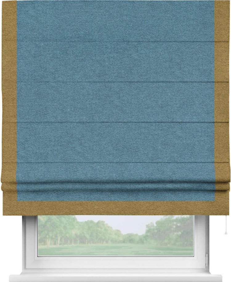 Римская штора «Кортин» с кантом Виктория, для проема, ткань твид блэкаут, светло-синий